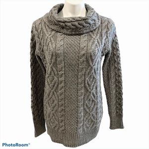 Zara Chunky Cowl Neck Heavy Knit Gray Cabled Sweater - Size Small